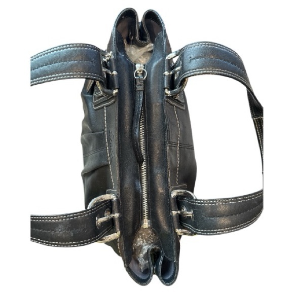 VINTAGE COACH SOHO F137732 BLACK LEATHER PLEATED TOTE SHOULDER BAG PURSE - Picture 8 of 10